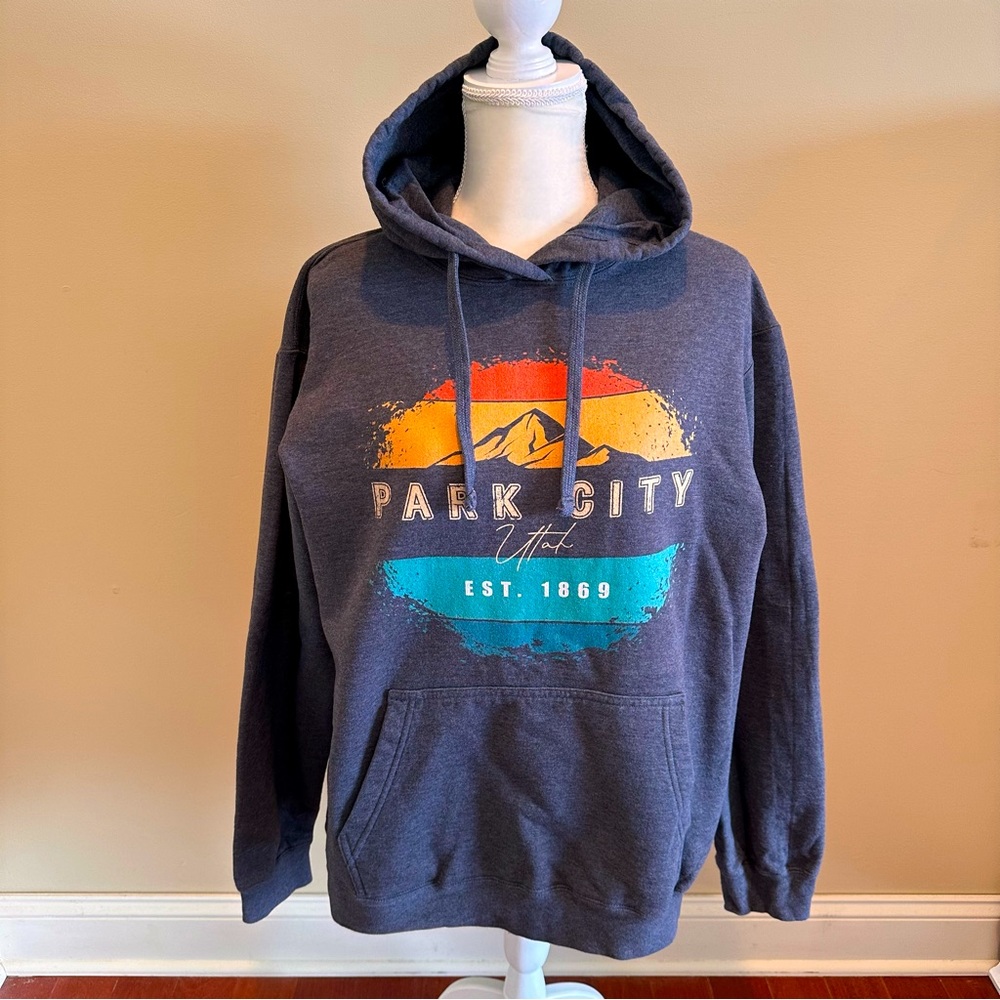Park City Utah Men’s Gray Hoodie Mountains Size Large